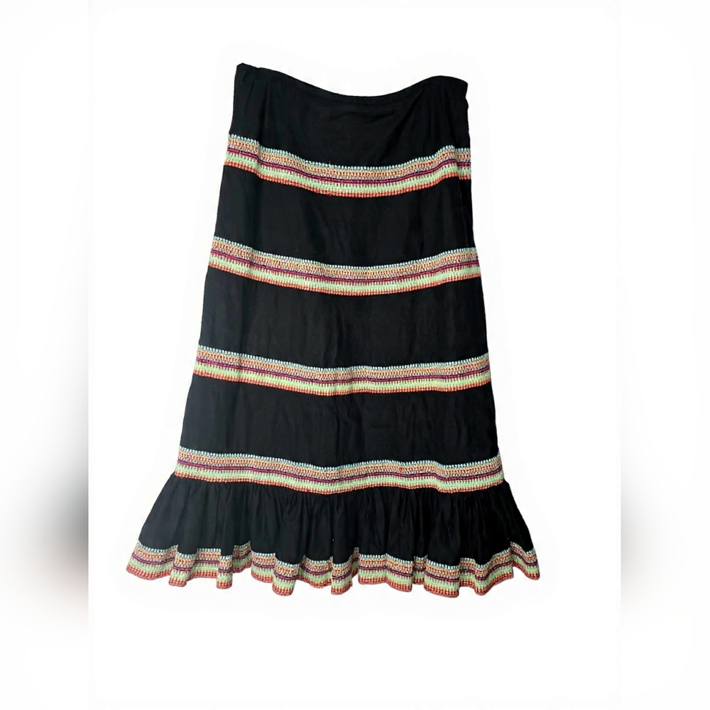 Black Multicolor Patterned‎ Peasant Prairie Ruffle Tiered Women's Skirt Colorful